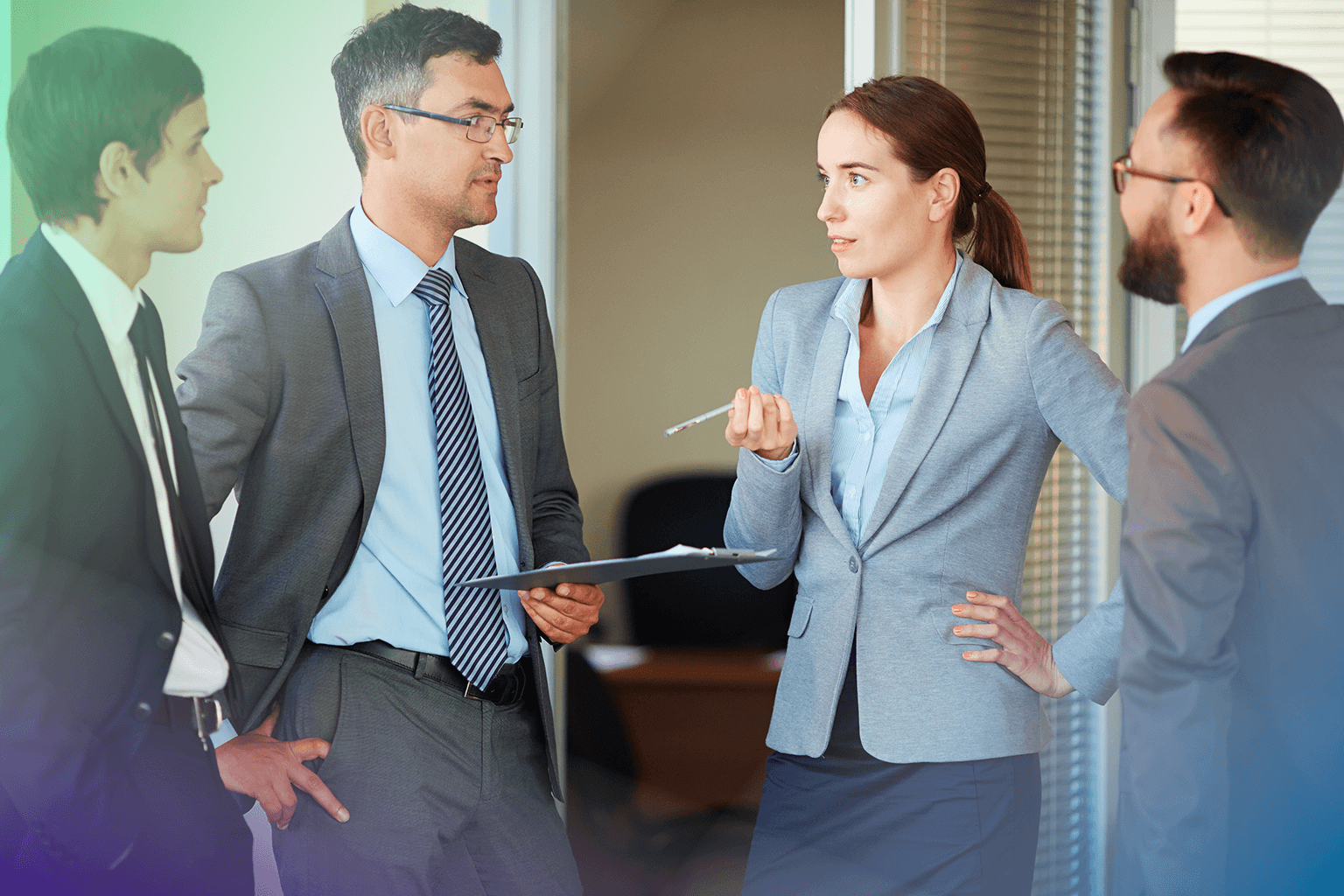 Professional presenting to executives using structured communication frameworks